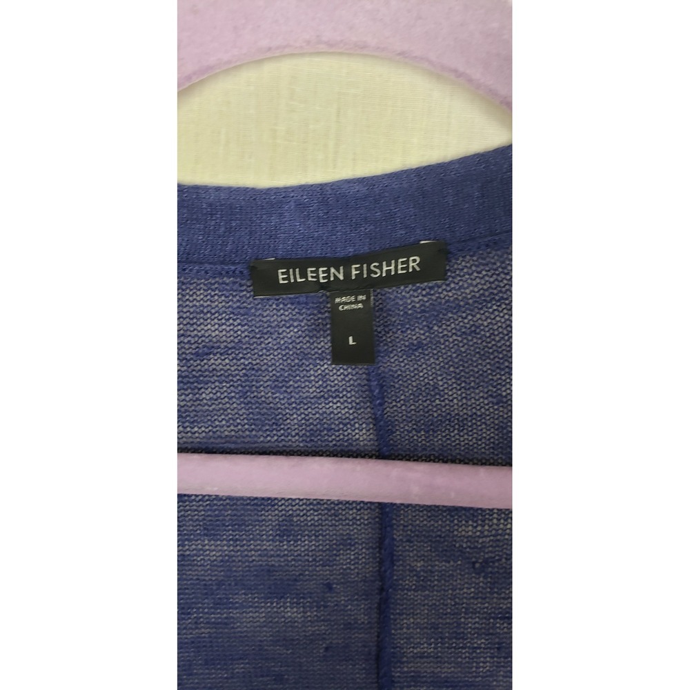 Eileen Fisher Navy Blue 100% Linen Longline V-Neck Button Cardigan Sweater L - Picture 3 of 10